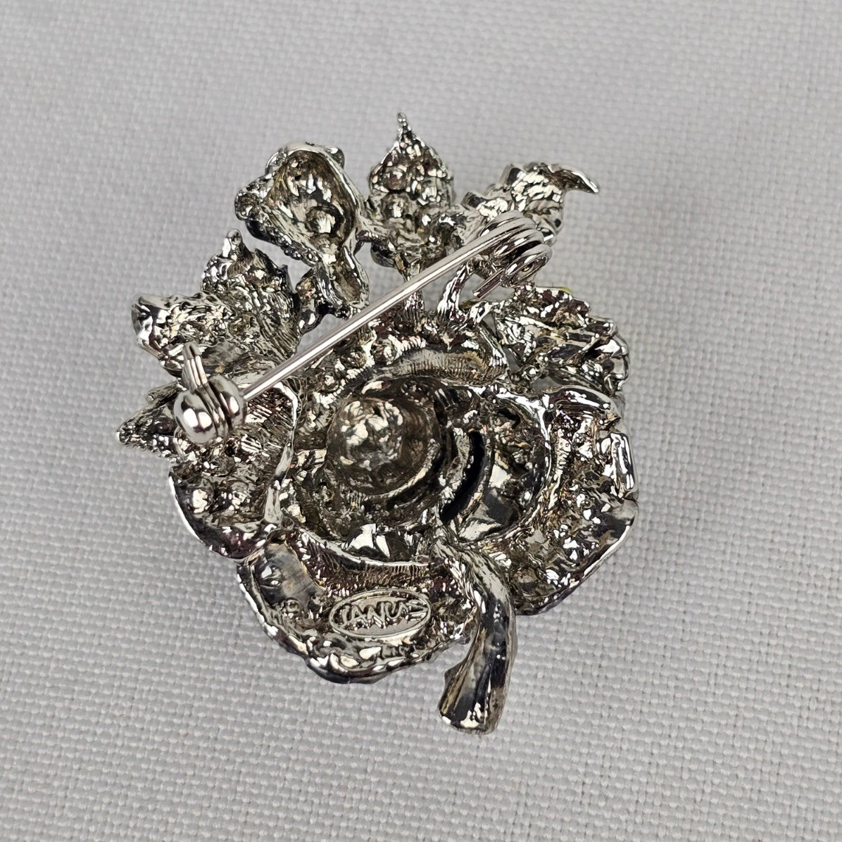 Black Rose Rhinestone Brooch