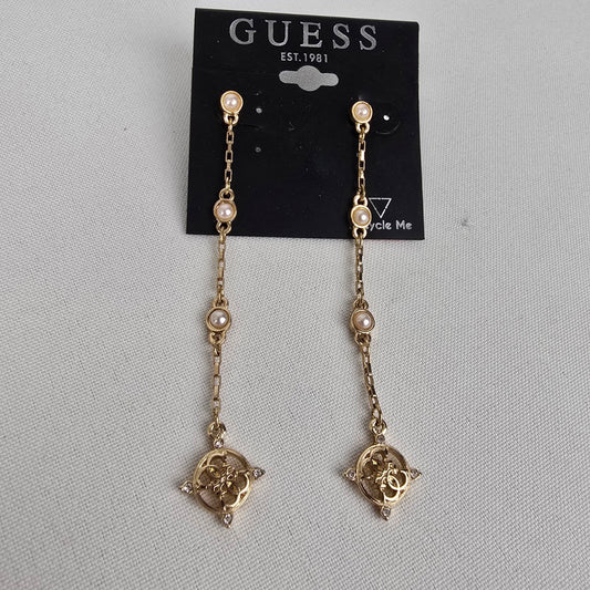Guess Gold Tobe Faux Pearl Chain Drop Earrings