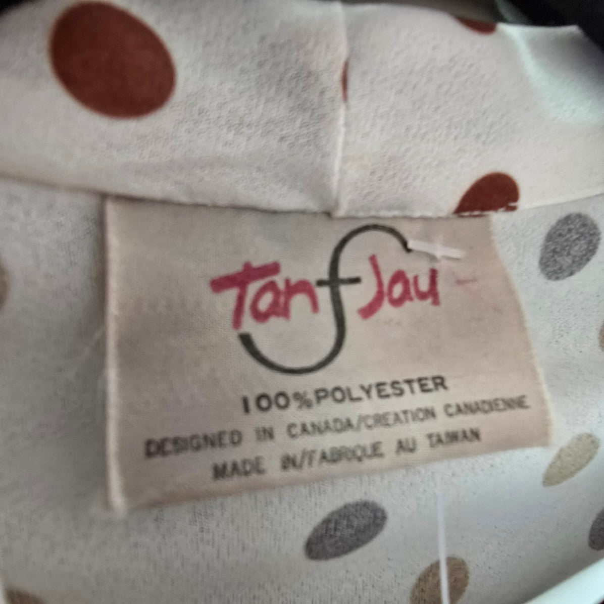 Vintage Tan Jay Brown & Black Polka Dot Neck Tie Blouse Size L