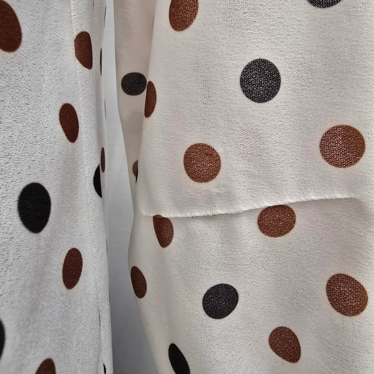 Vintage Tan Jay Brown & Black Polka Dot Neck Tie Blouse Size L