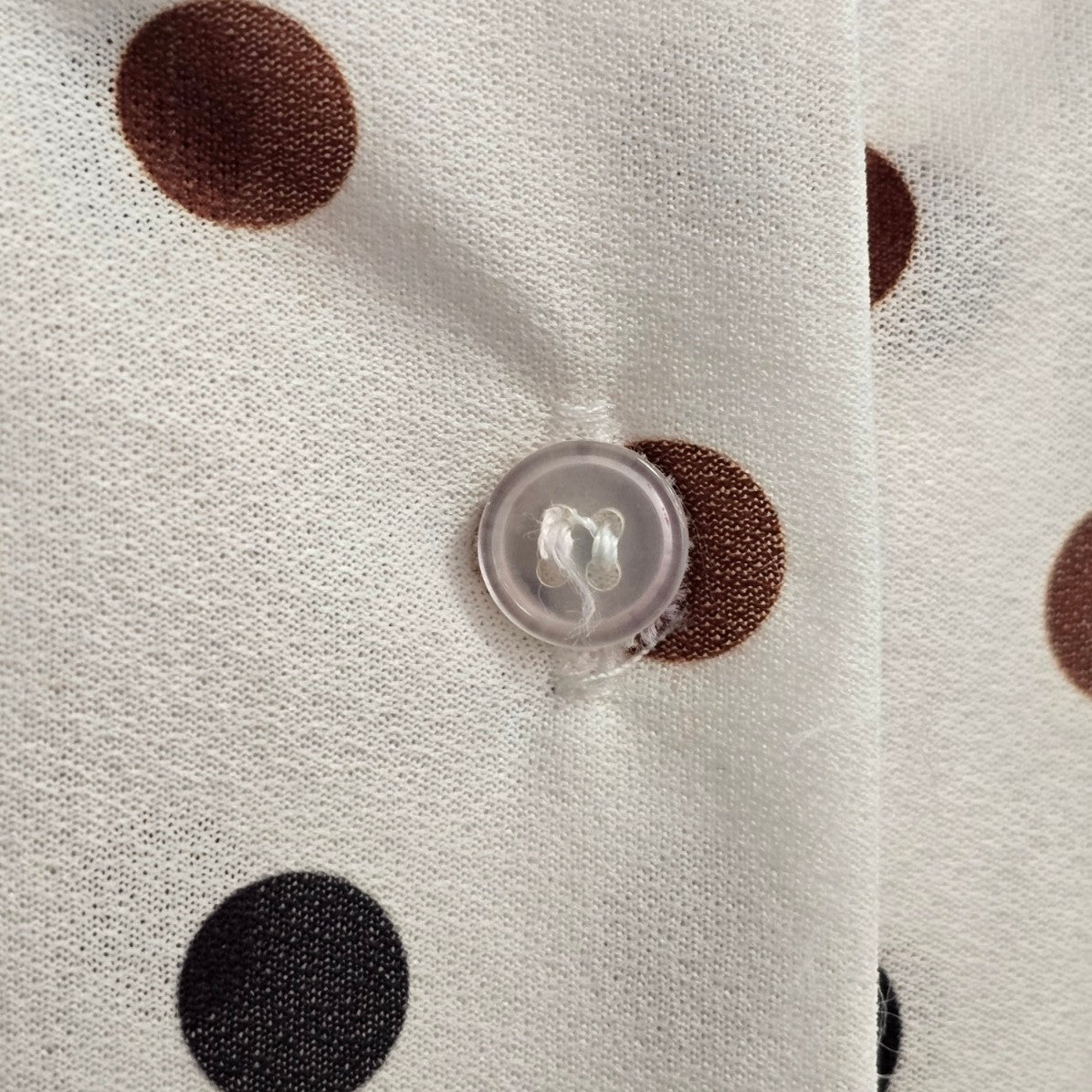 Vintage Tan Jay Brown & Black Polka Dot Neck Tie Blouse Size L