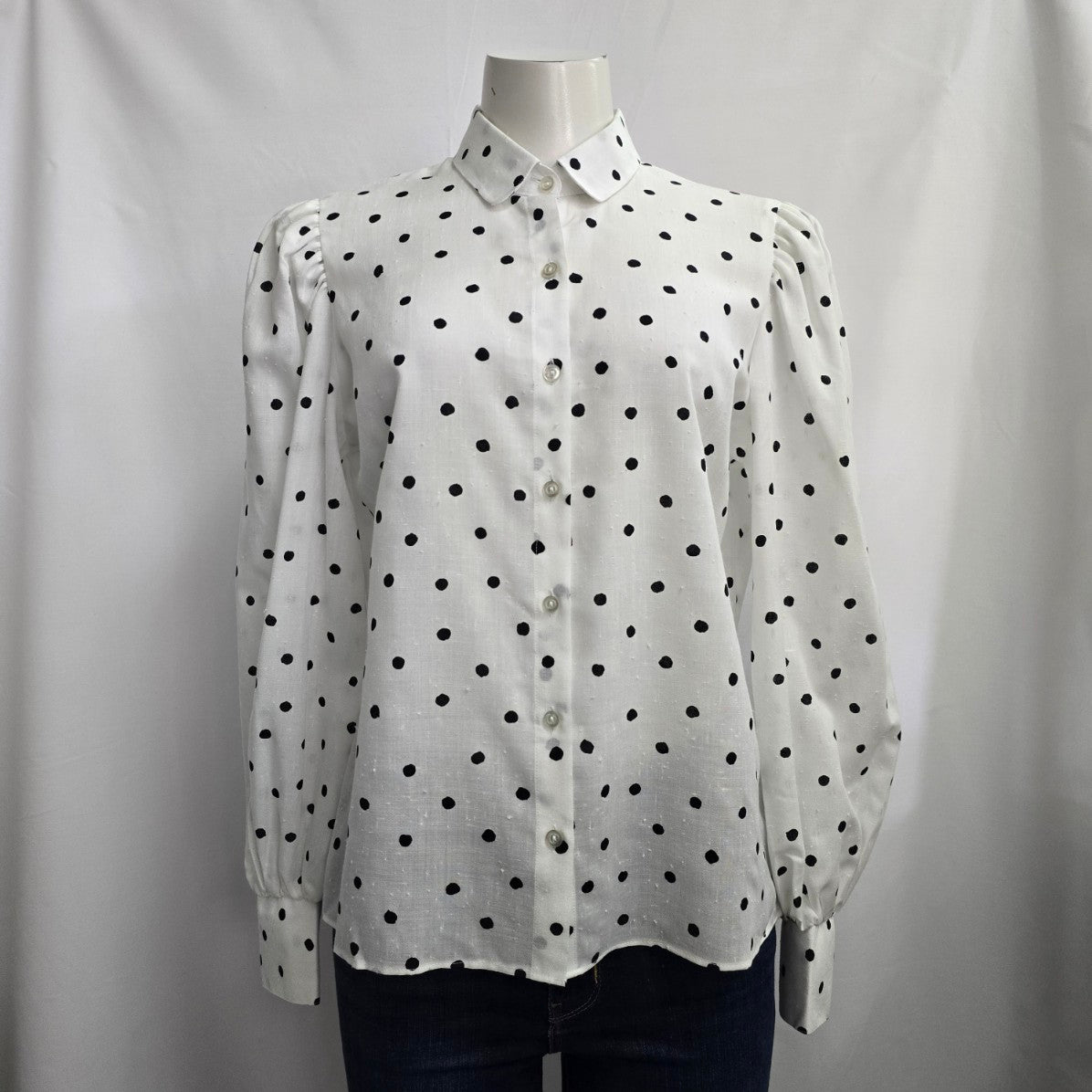 Vintage Shirtsville White Puff Sleeve Button Up Collared Blouse Size M/L