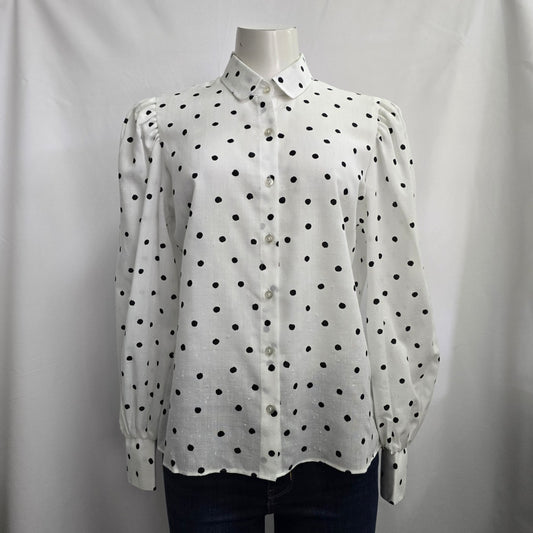 Vintage Shirtsville White Puff Sleeve Button Up Collared Blouse Size M/L