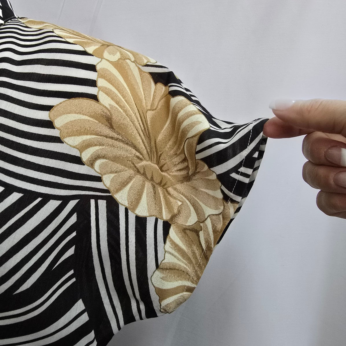 Vintage Black & Brown Tropical Print Button Up Collared Blouse Top Size L/XL