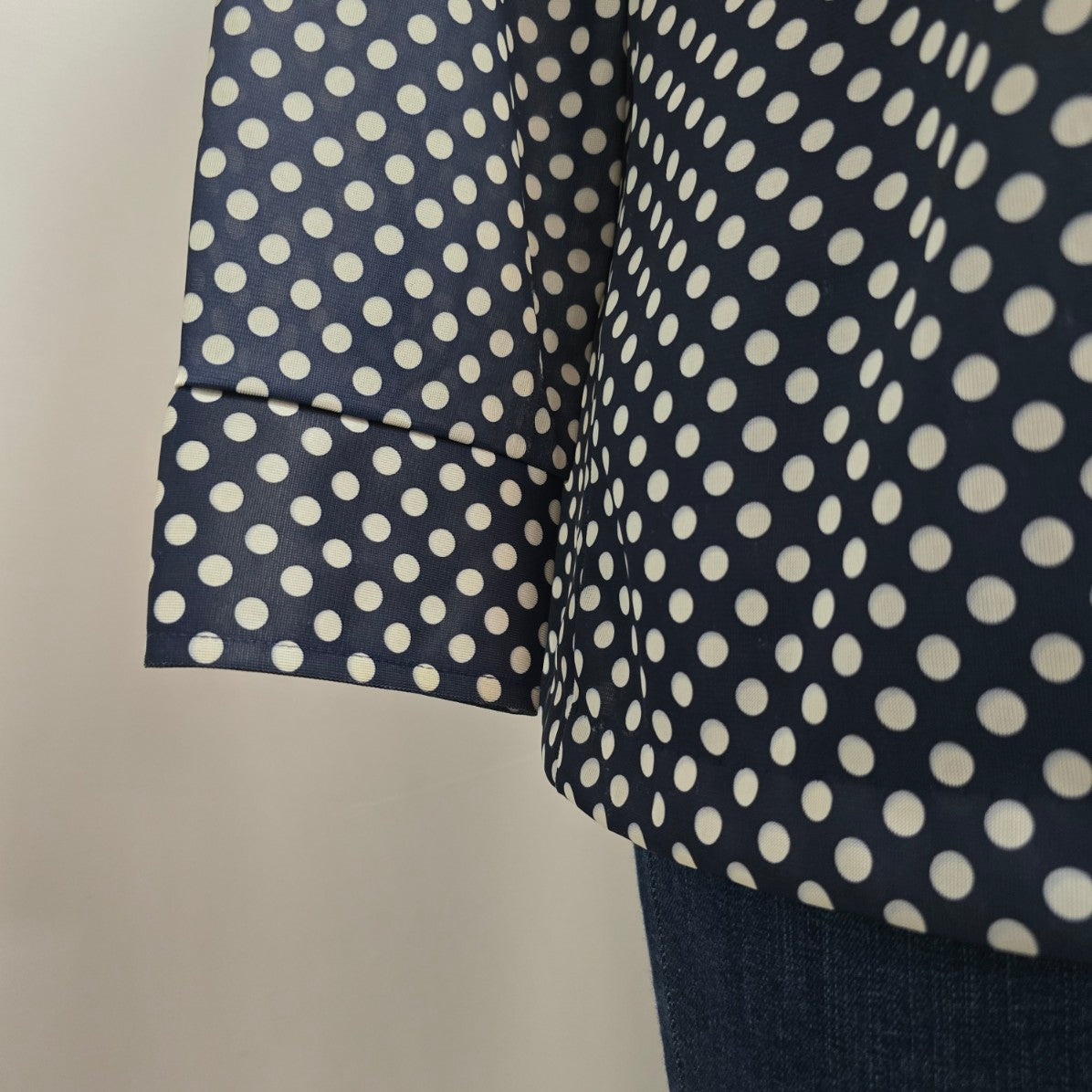Vintage Elite Navy Blue Polka Dot Button Up Collared Blouse Size XL