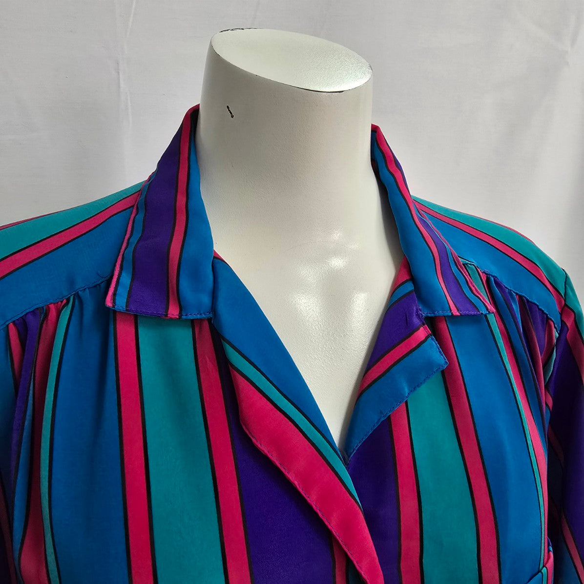 Vintage Blue Striped Button Up Blouse Size L/XL