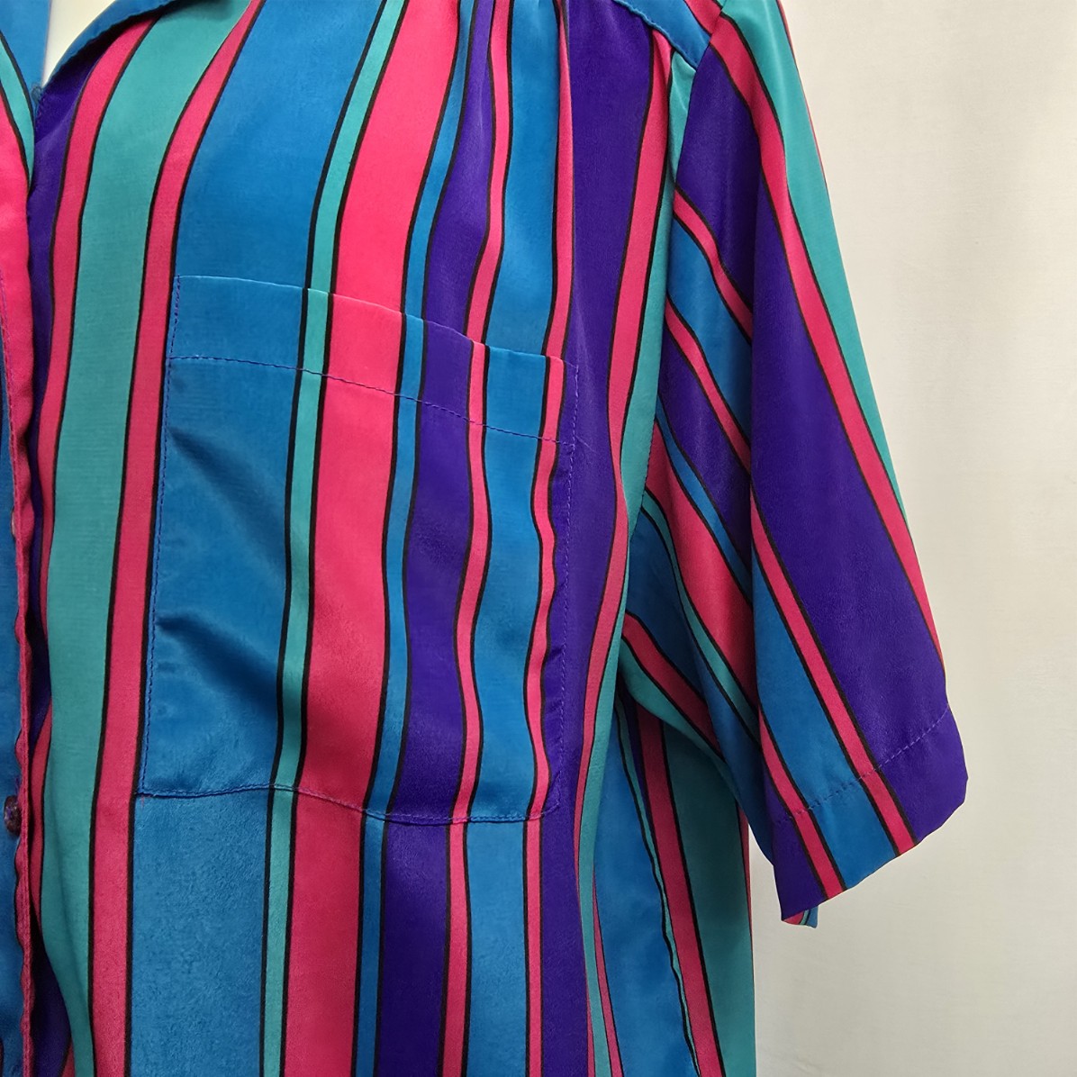 Vintage Blue Striped Button Up Blouse Size L/XL