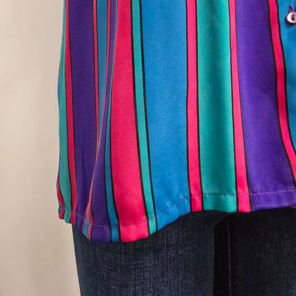 Vintage Blue Striped Button Up Blouse Size L/XL