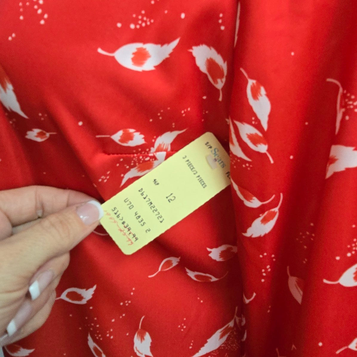 Vintage Sears Red Feather Print Button Up Collared Blouse Size L