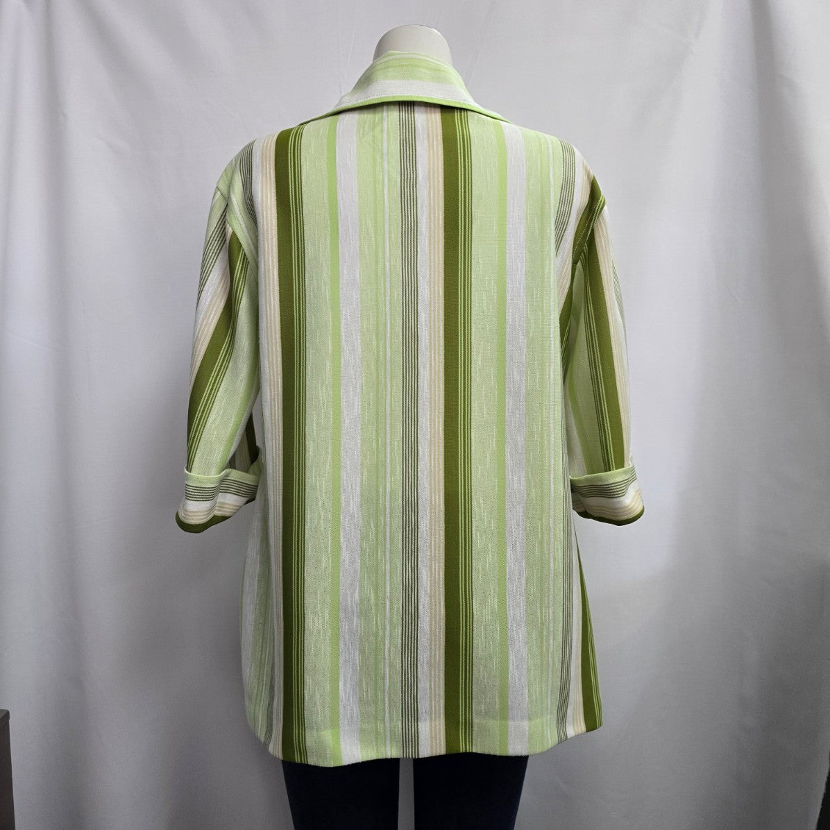 Vintage 70s Green Stripped Collared Top Size XL