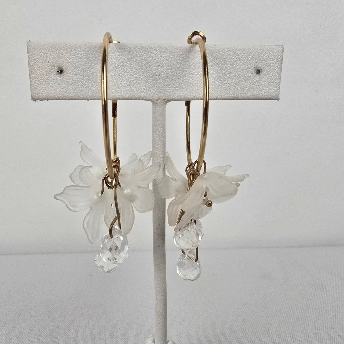 Gold Tone Floral Hoop Earrings