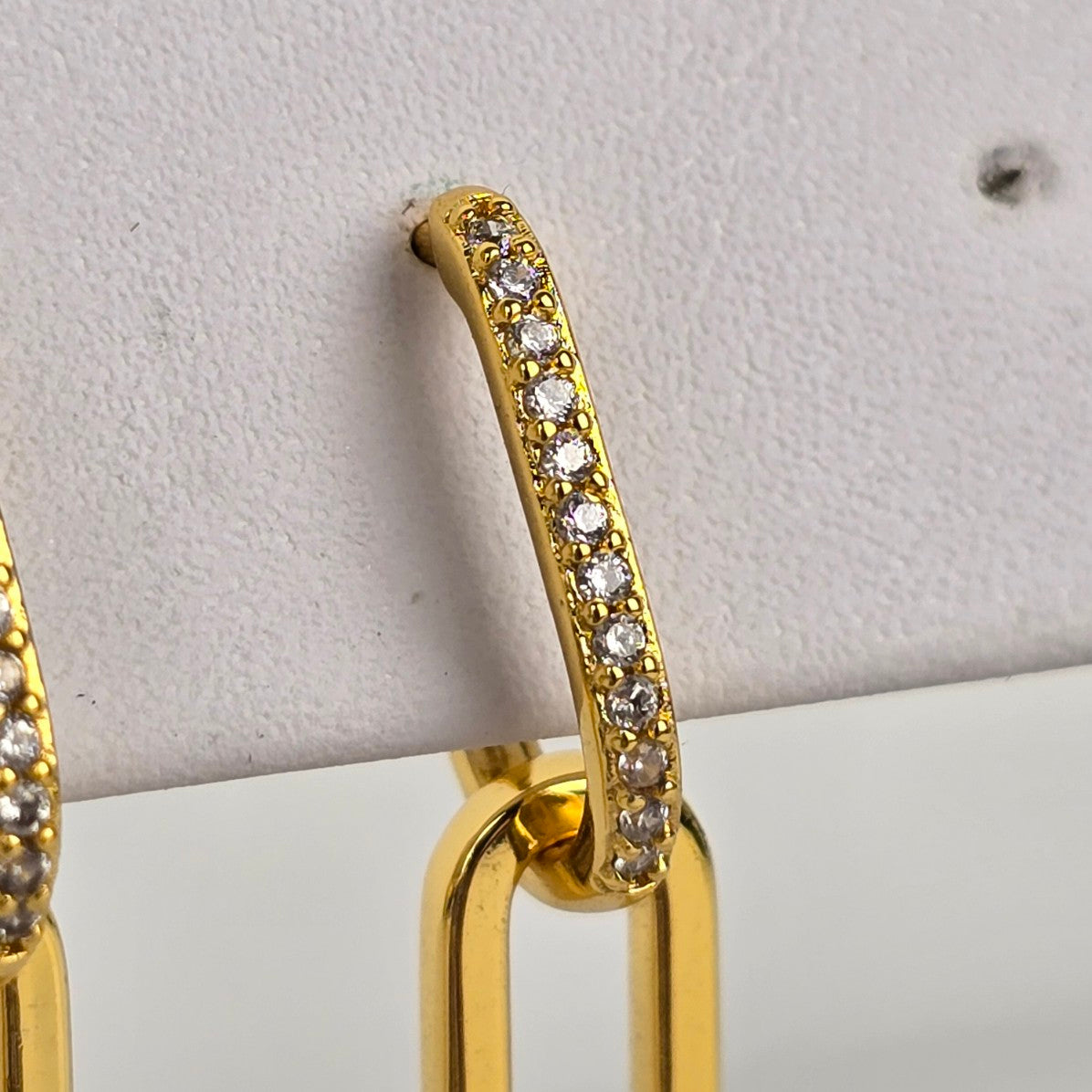 Yellow Gold Tone Crystal Paper Clip Earrings