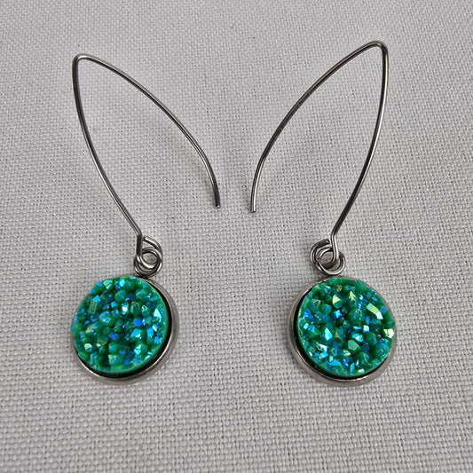 Green Stone Silver Drop Earrings