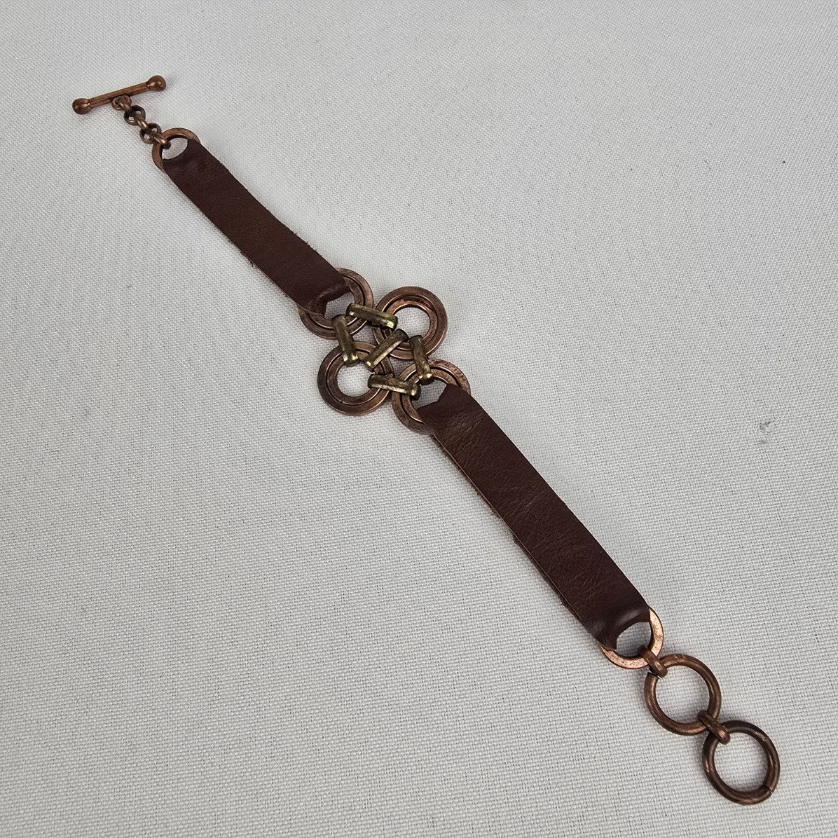 Brown Leather & Copper Toggle Bracelet