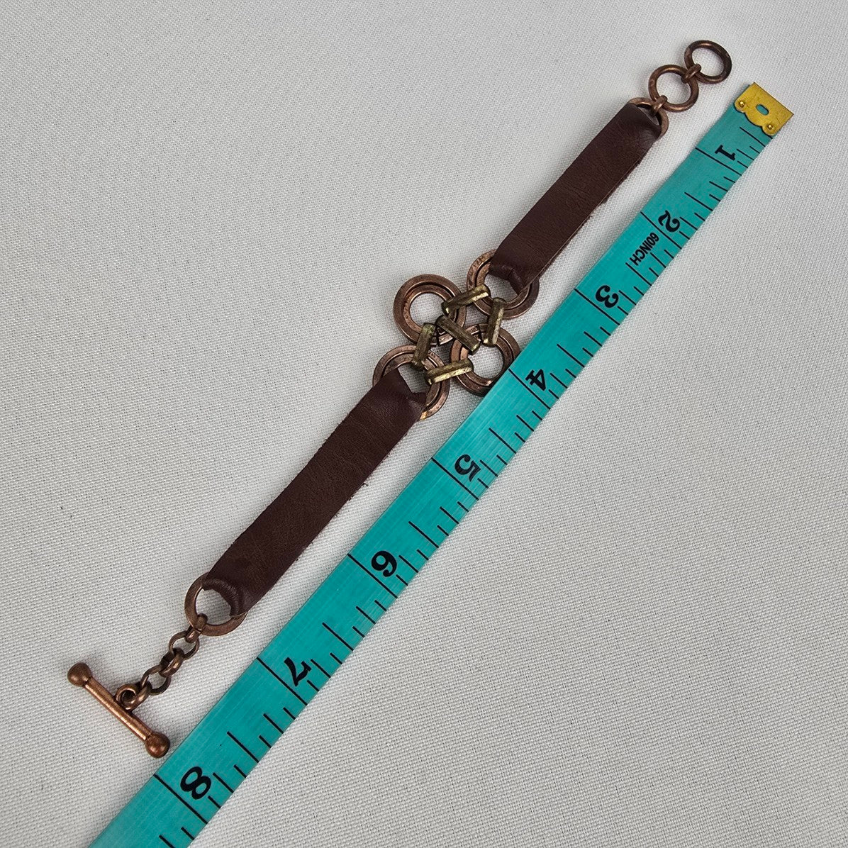 Brown Leather & Copper Toggle Bracelet