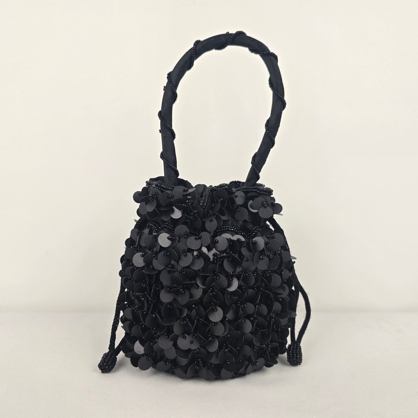 Black Beaded Sequined Event Pouch Clutch