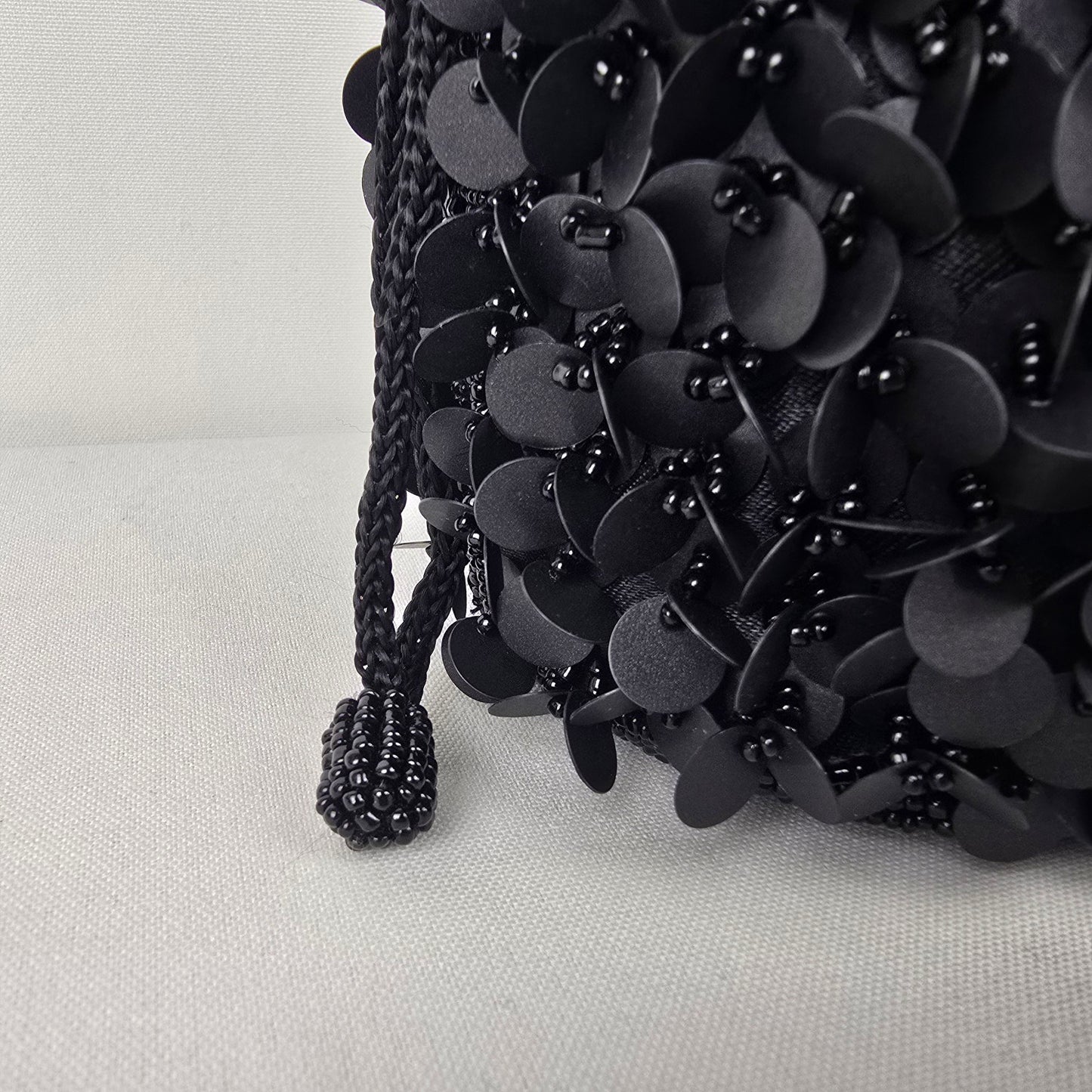 Black Beaded Sequined Event Pouch Clutch