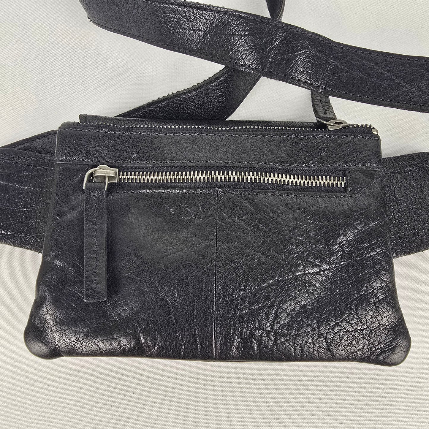 Spikes & Sparrow Black Leather Belt Bag