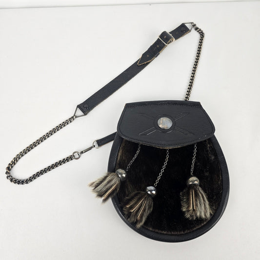 Vintage Scottish Black Leather & Seal Sporran Belt Bag