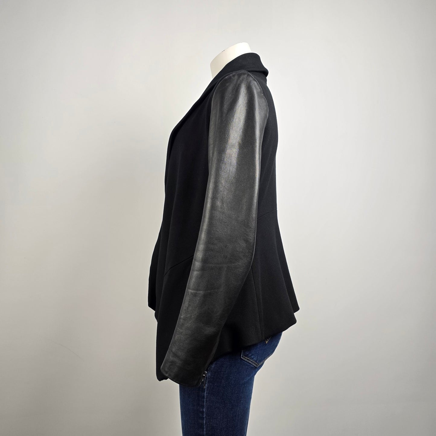 Theory Black Leather Sleeves Cardigan Jacket Size S