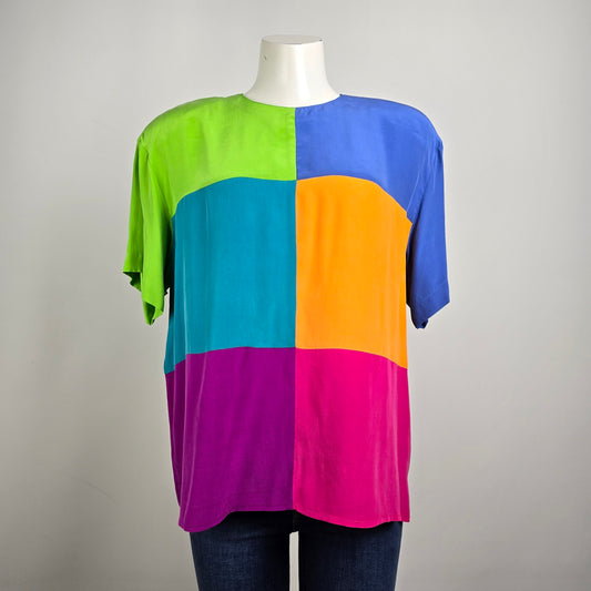 Vintage Sunny Leigh Color Block Silk Blouse Size L