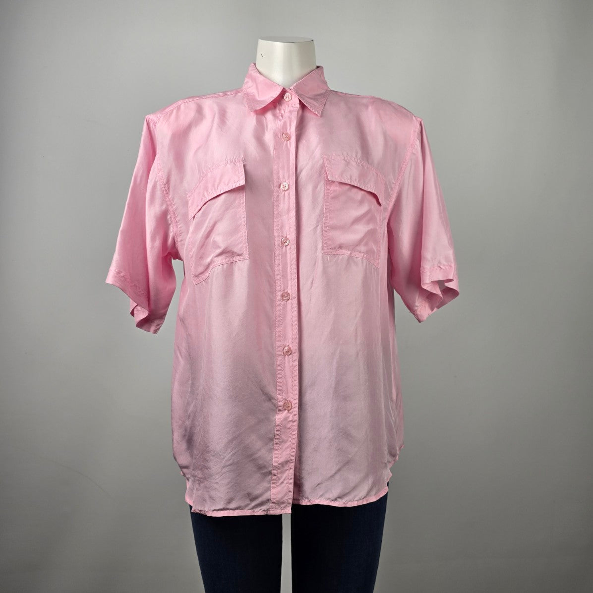 Vintage Her Pink Silk Button Up Blouse Size L