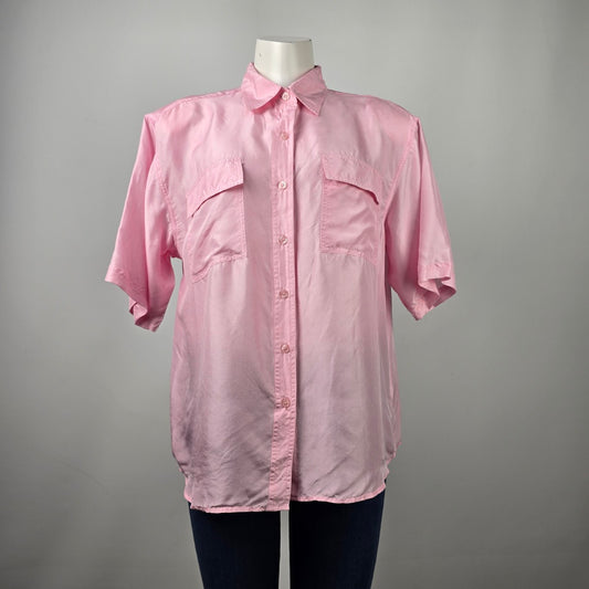Vintage Her Pink Silk Button Up Blouse Size L