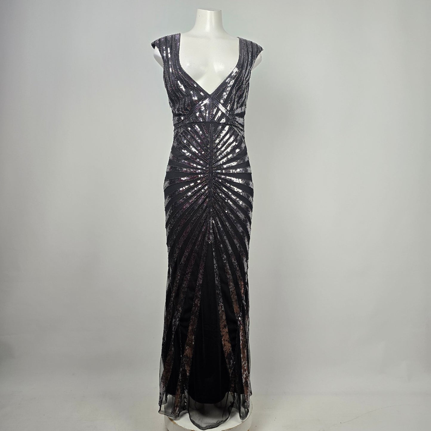 Black Sequined V Neck Event Gown Size S/M