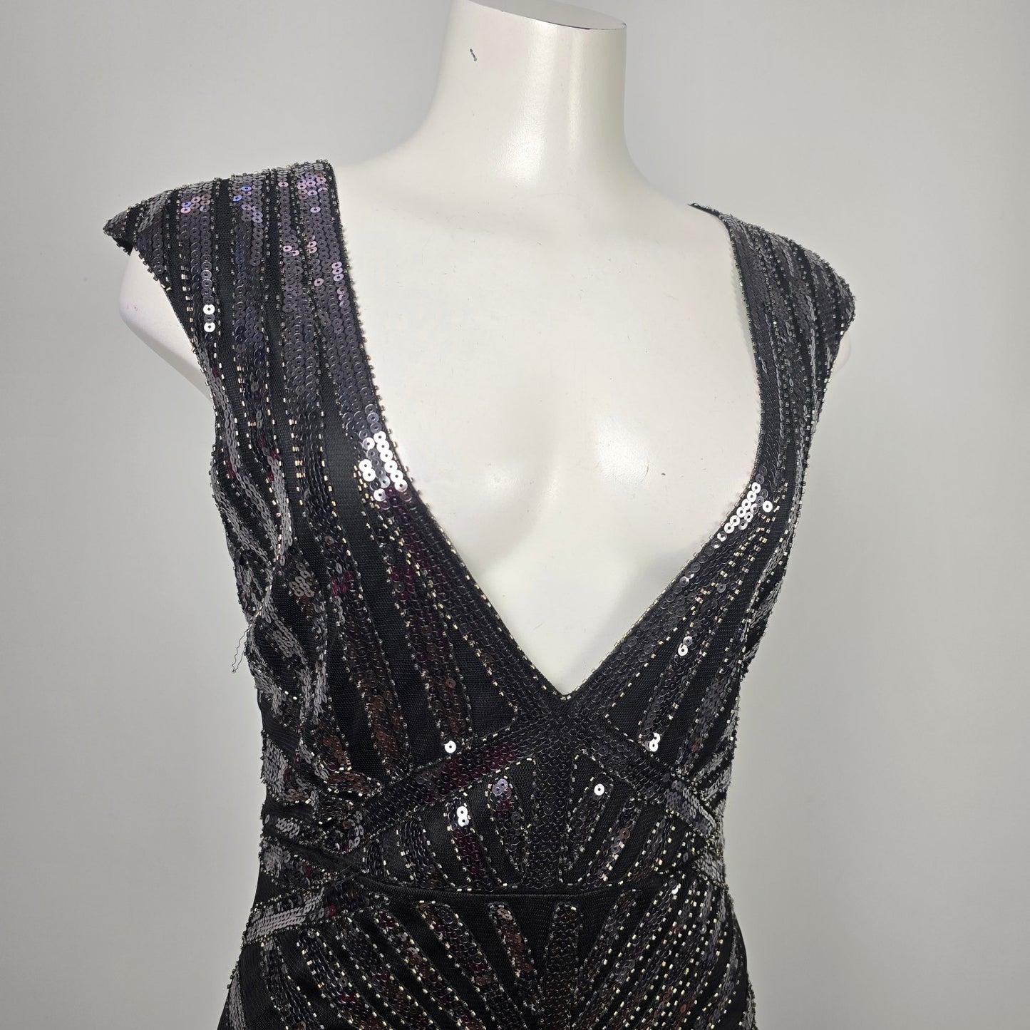 Black Sequined V Neck Event Gown Size S/M