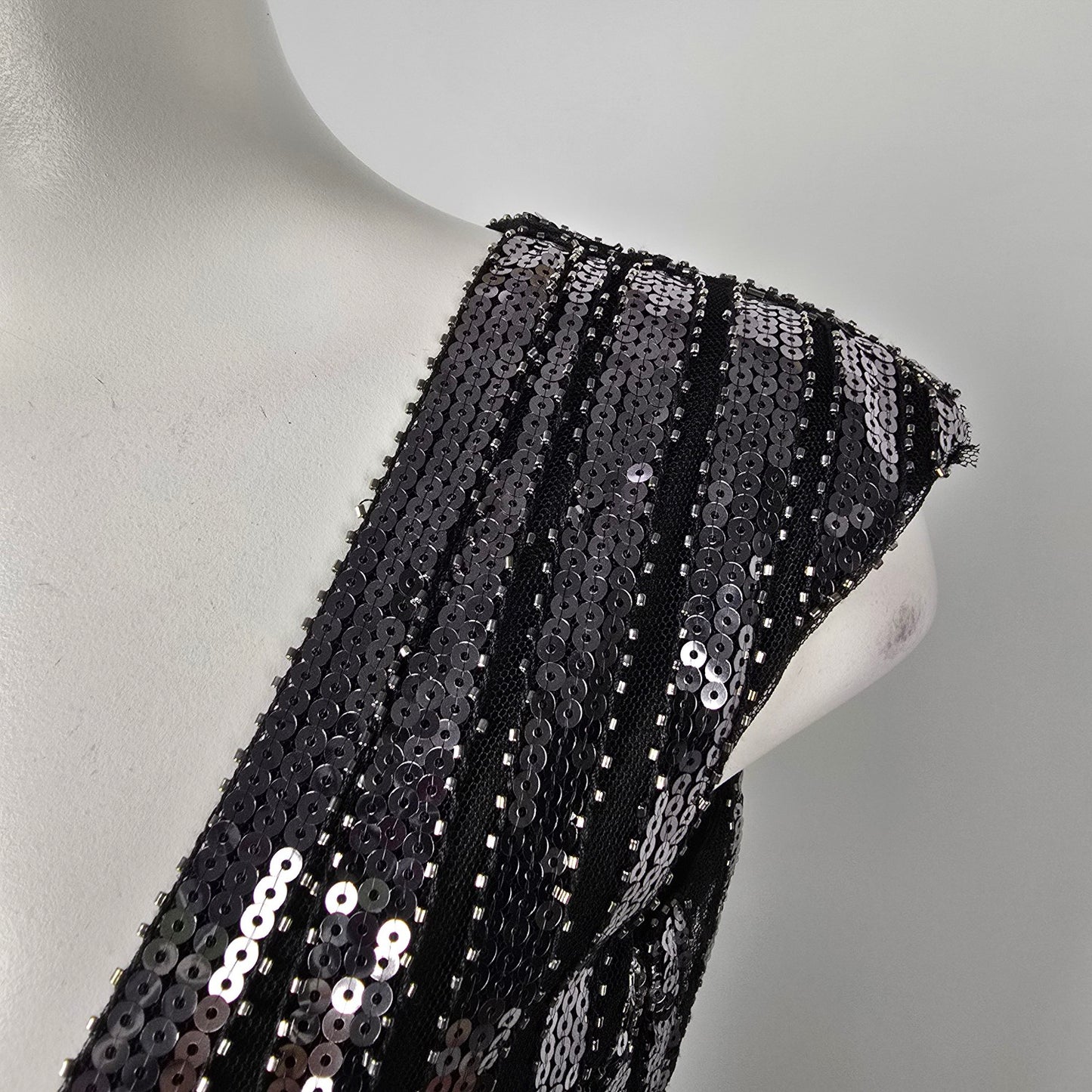 Black Sequined V Neck Event Gown Size S/M