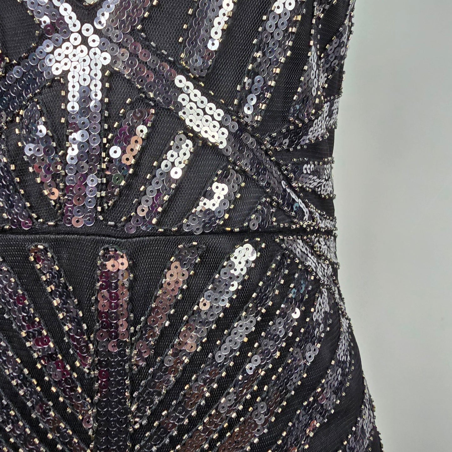 Black Sequined V Neck Event Gown Size S/M