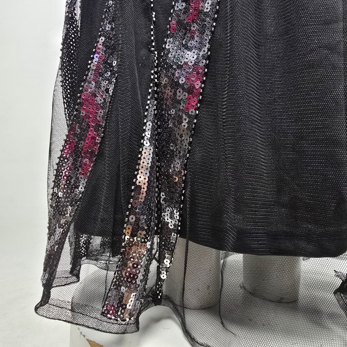 Black Sequined V Neck Event Gown Size S/M