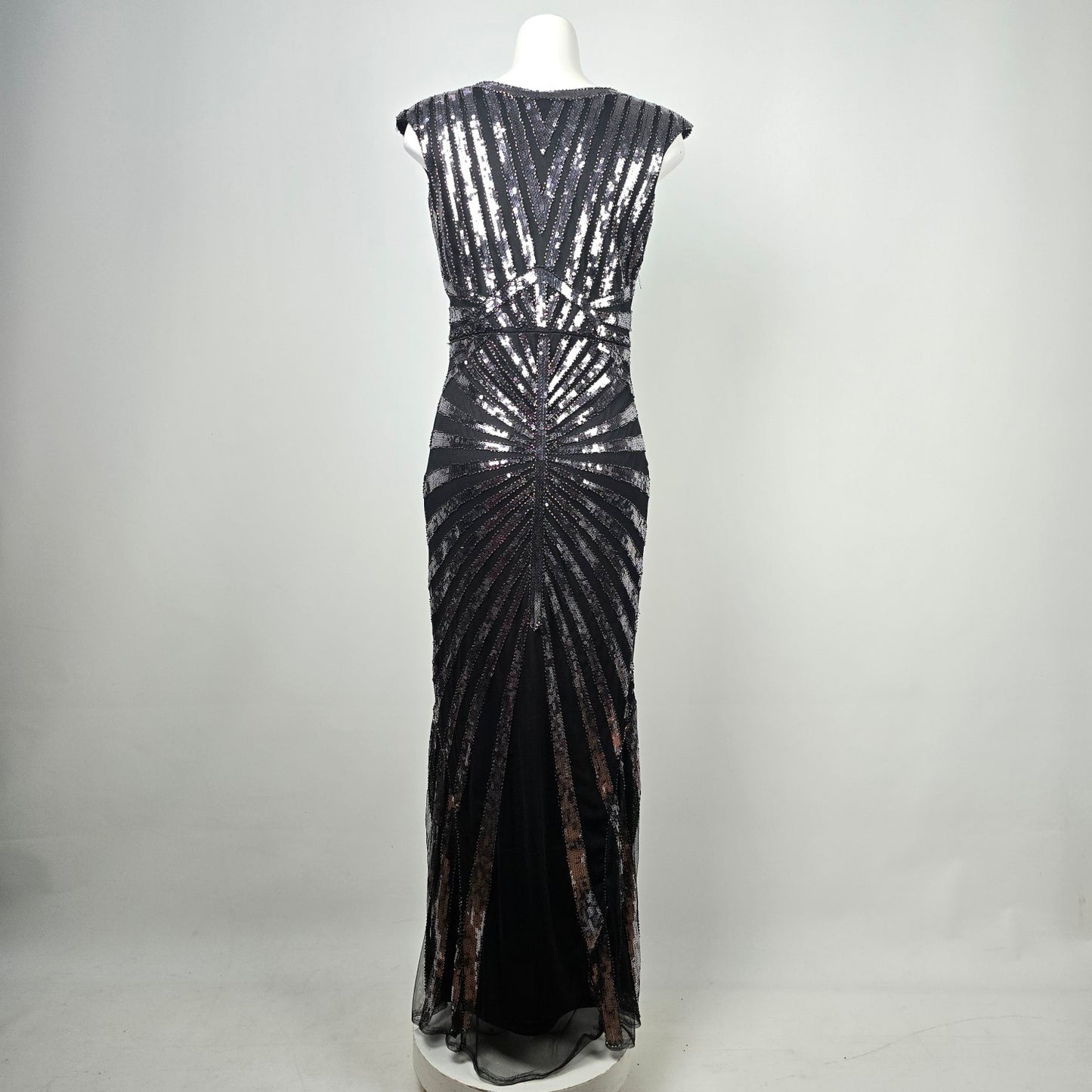 Black Sequined V Neck Event Gown Size S/M