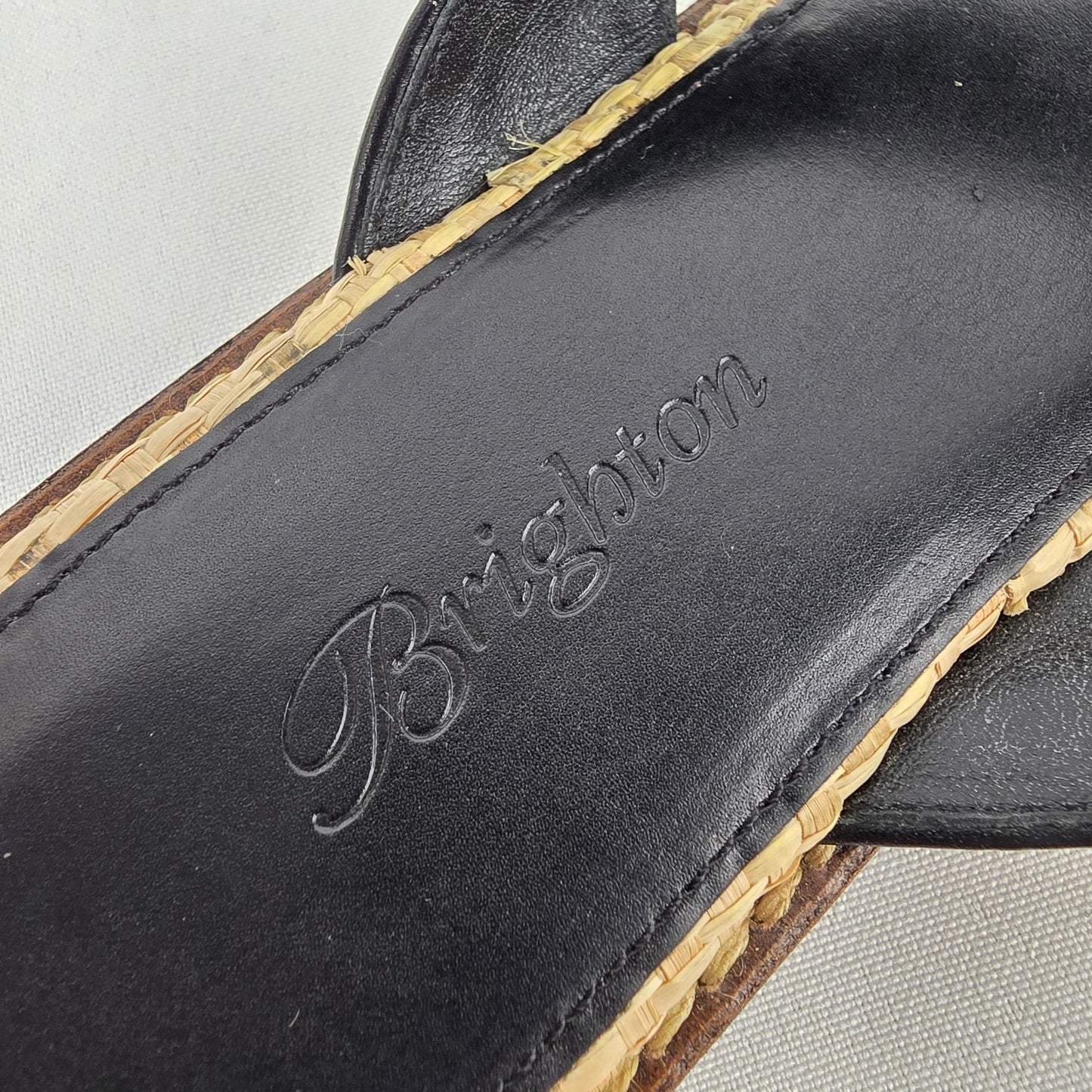 Brighton Black Leather Floral Thong Sandals Size 7.5