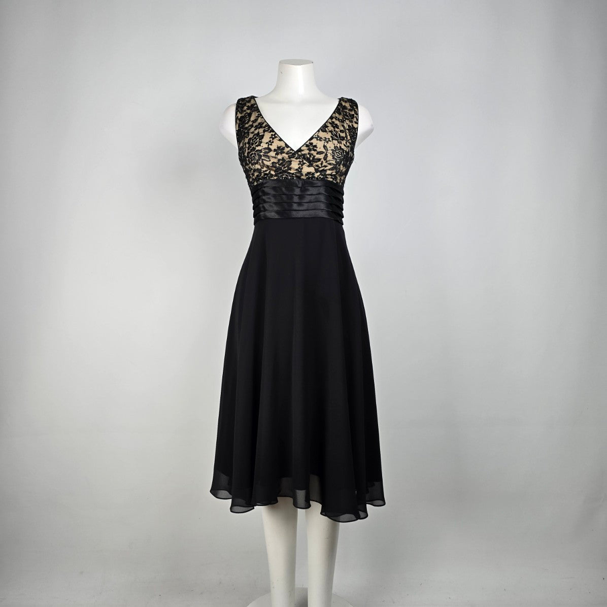 Narianna Black Lace Chiffon Fit & Flare Midi Dress XS