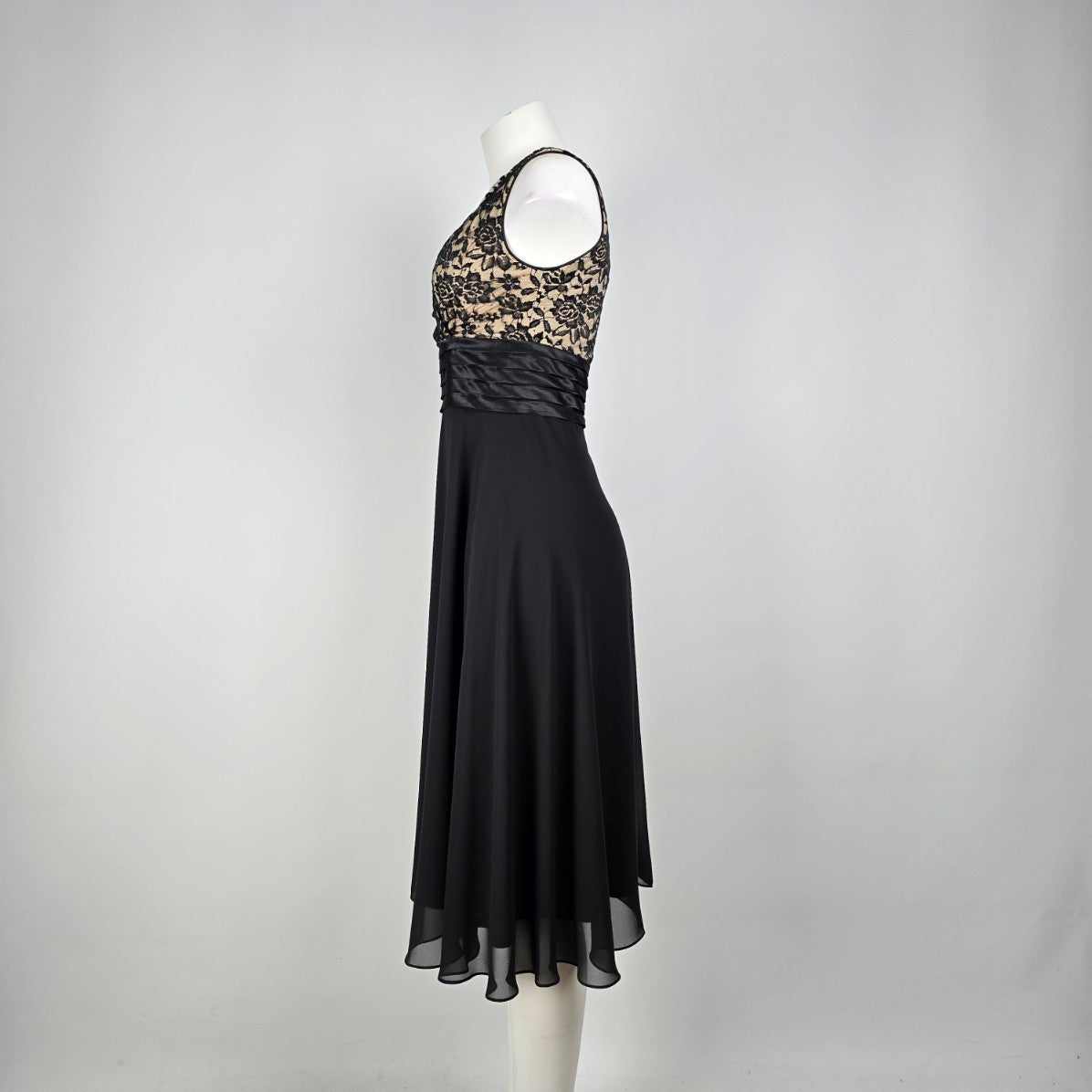 Narianna Black Lace Chiffon Fit & Flare Midi Dress XS