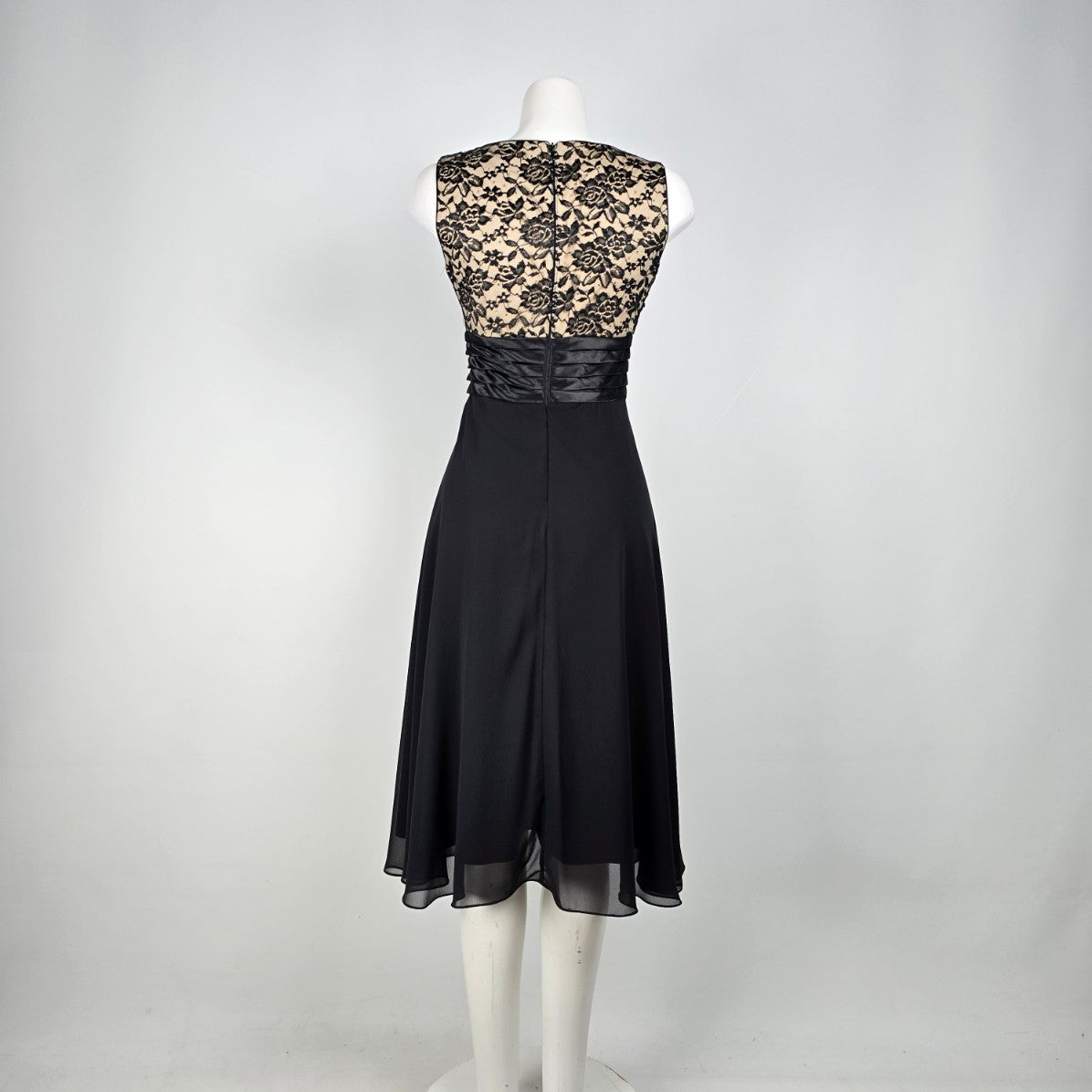 Narianna Black Lace Chiffon Fit & Flare Midi Dress XS