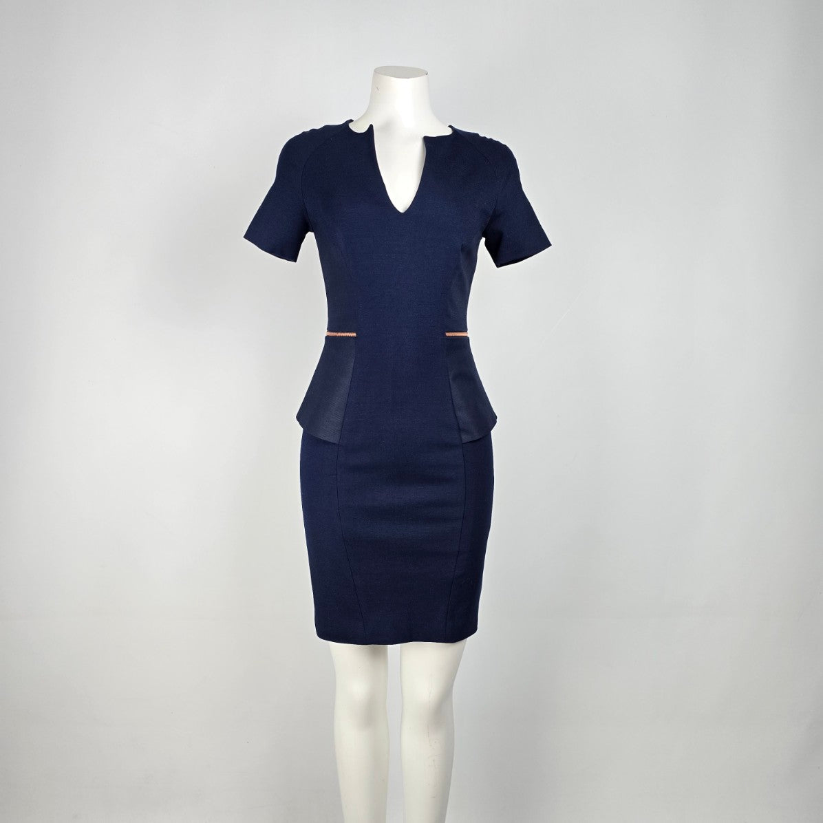Ted Baker Navy Blue Exposed Zipper Sheath Dress Size 1