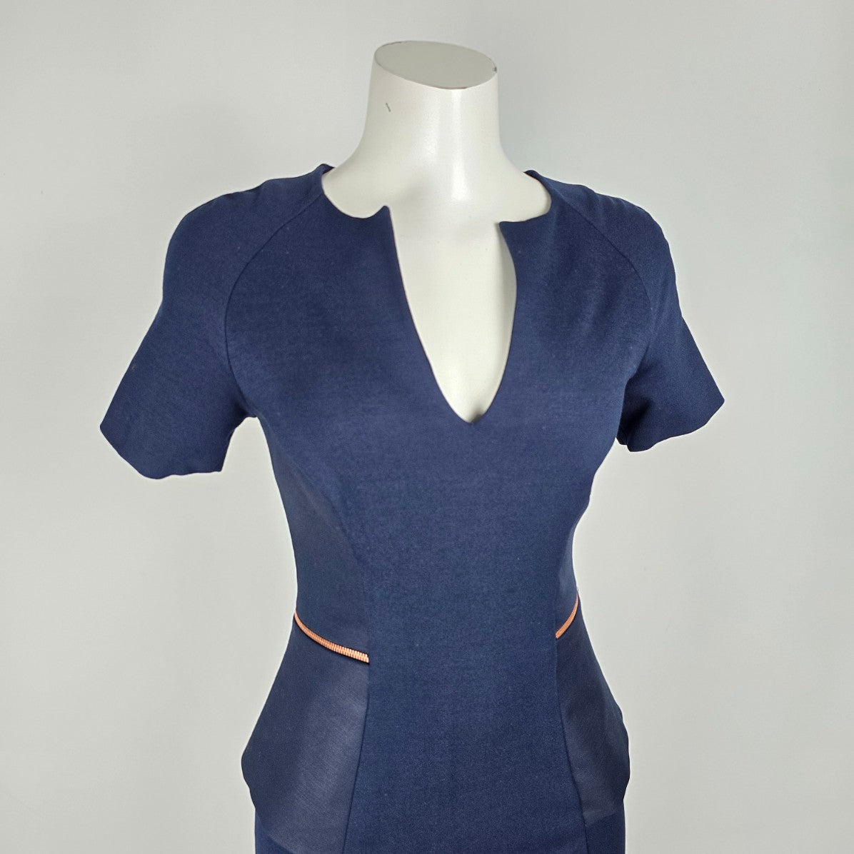 Ted Baker Navy Blue Exposed Zipper Sheath Dress Size 1