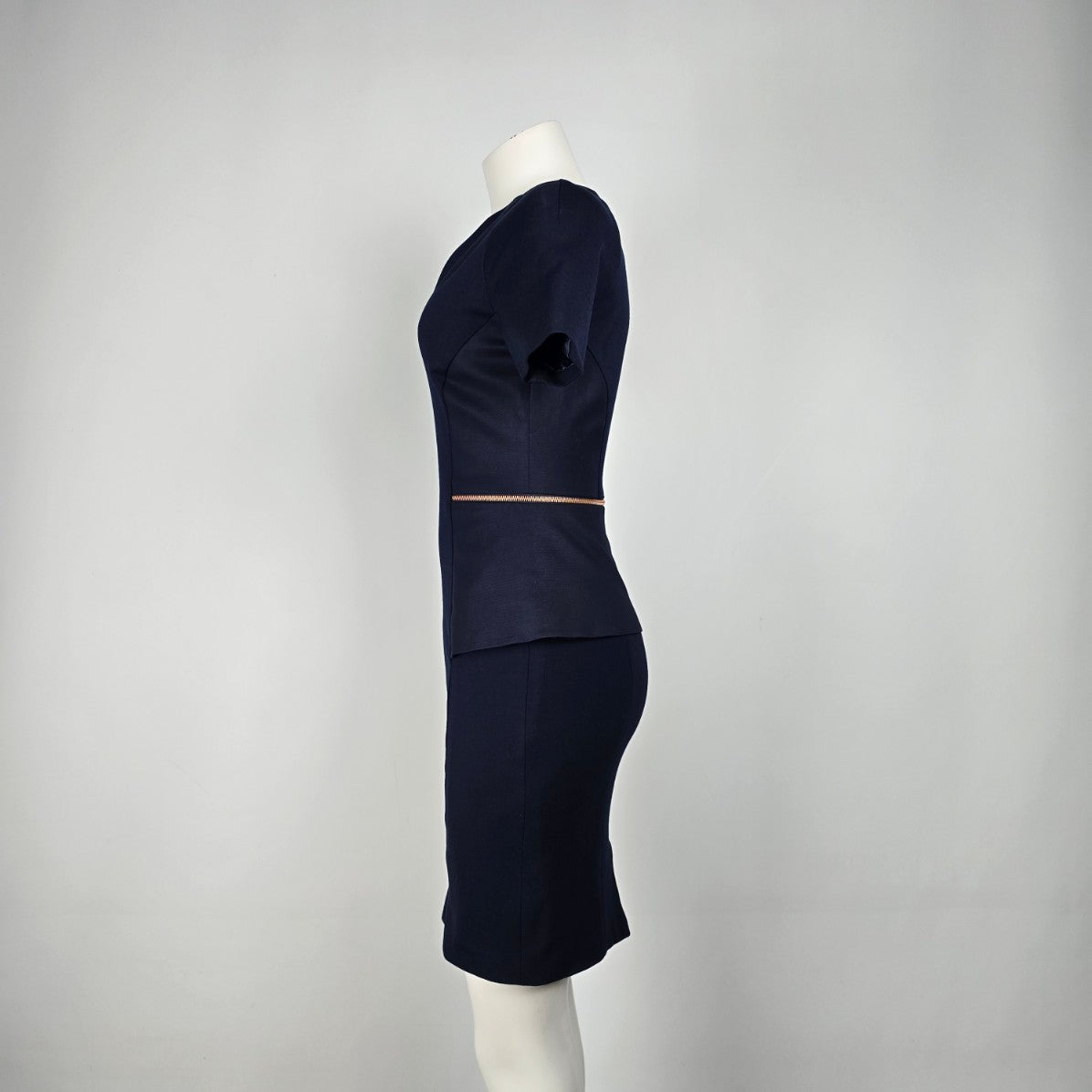 Ted Baker Navy Blue Exposed Zipper Sheath Dress Size 1