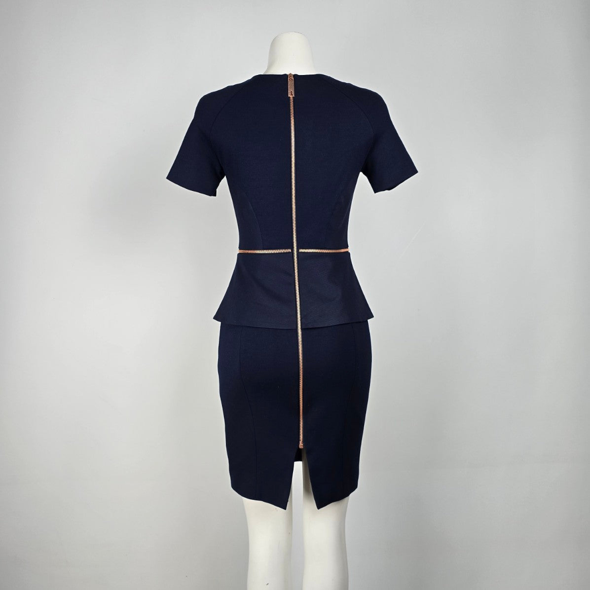 Ted Baker Navy Blue Exposed Zipper Sheath Dress Size 1