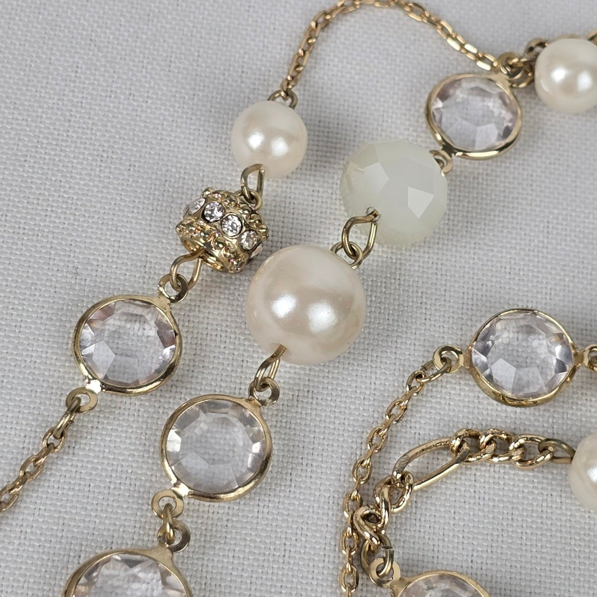 Ann Taylor Gold Tone Faux Pearl Layered Chain Long Necklace