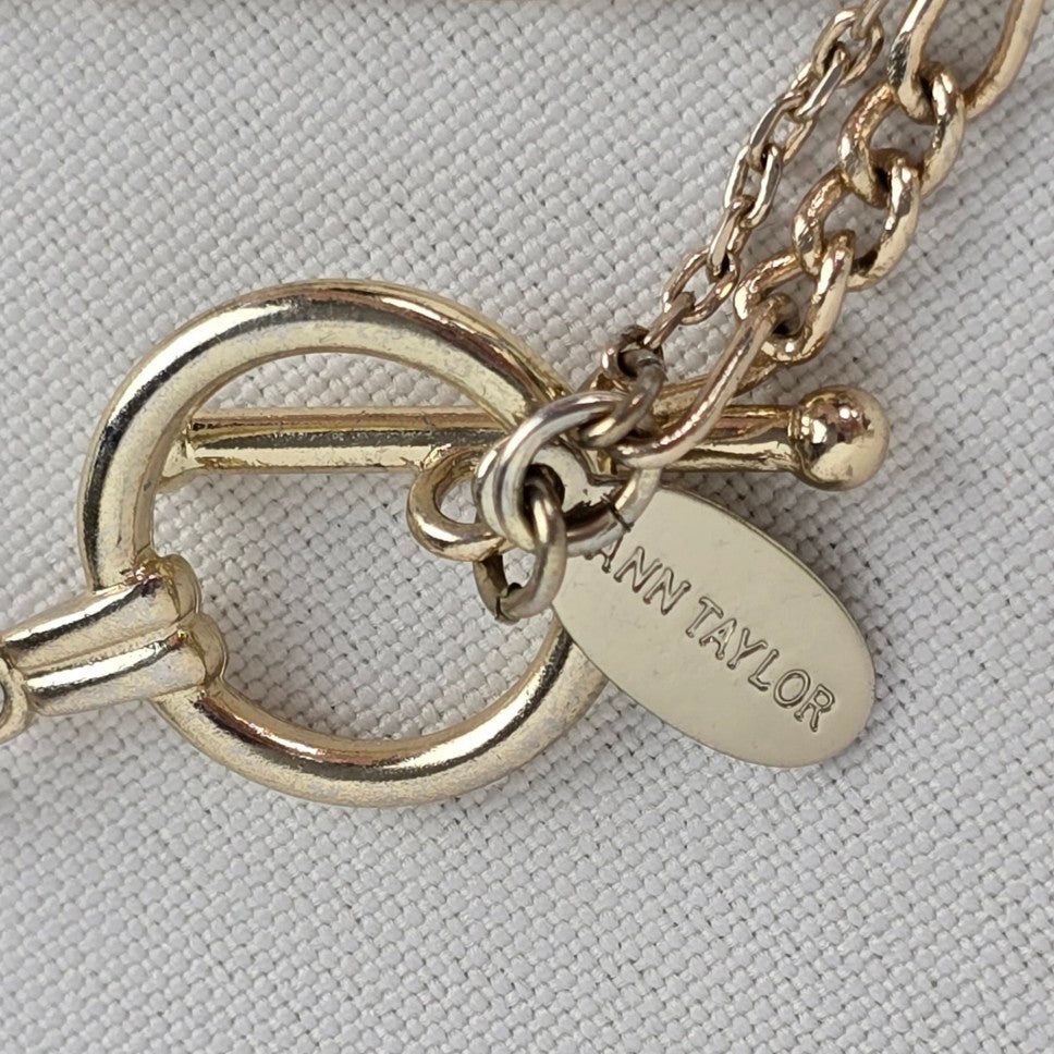 Ann Taylor Gold Tone Faux Pearl Layered Chain Long Necklace