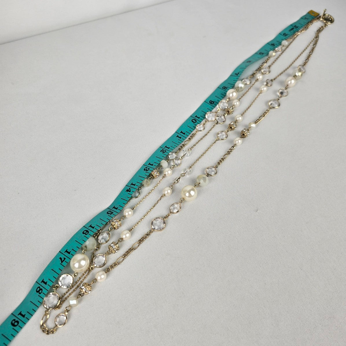 Ann Taylor Gold Tone Faux Pearl Layered Chain Long Necklace