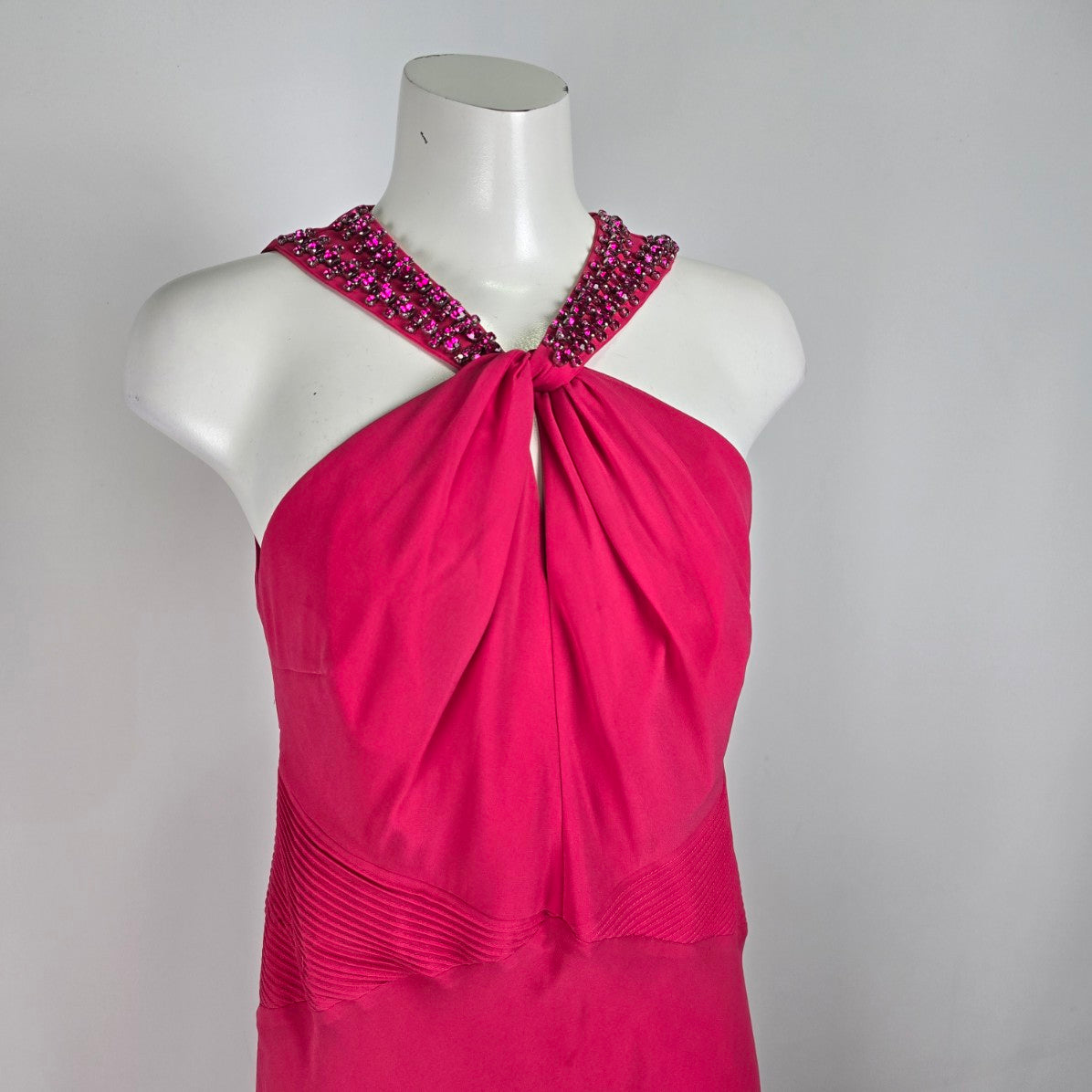 Fuchsia Pink Studded Neckline Event Dress Size M