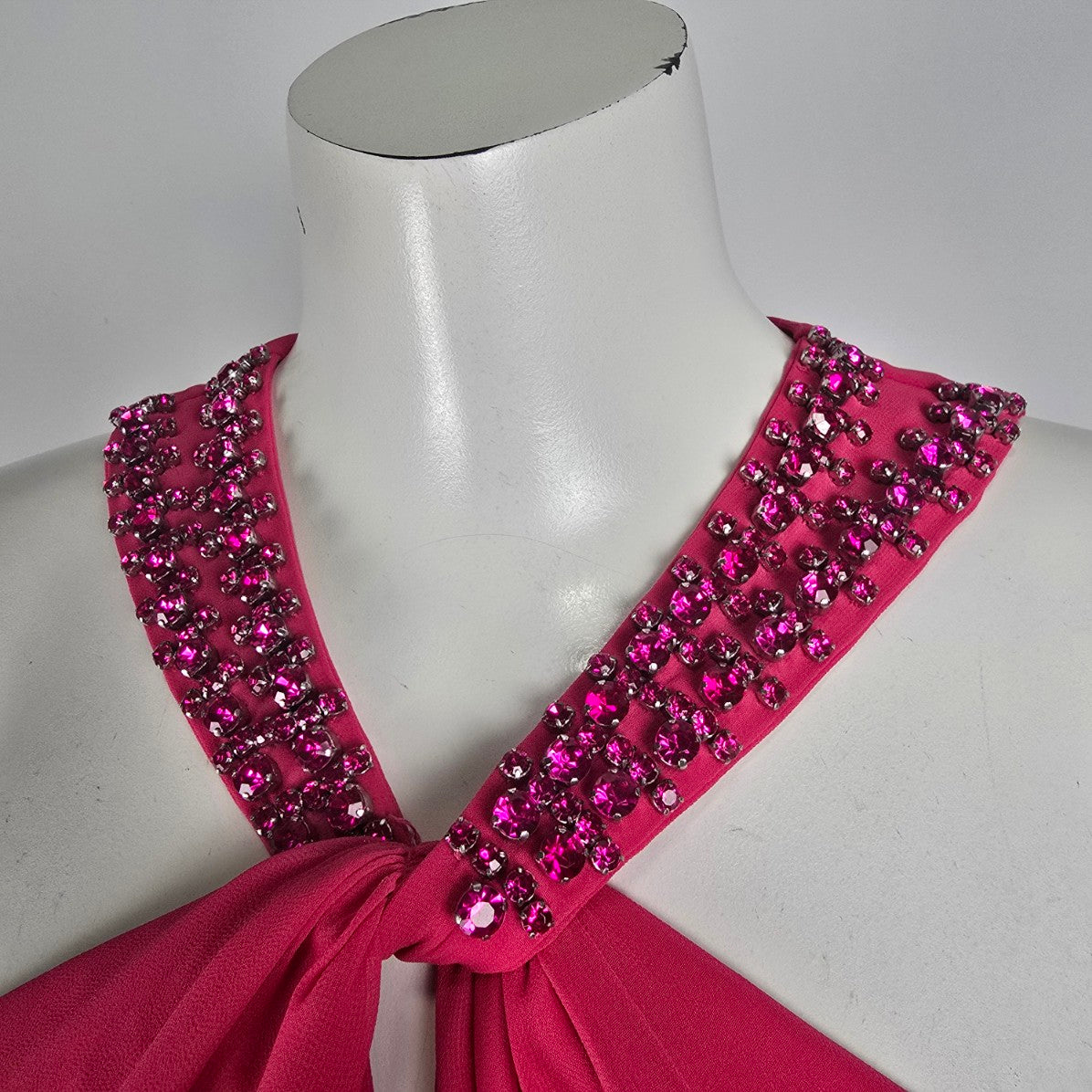 Fuchsia Pink Studded Neckline Event Dress Size M
