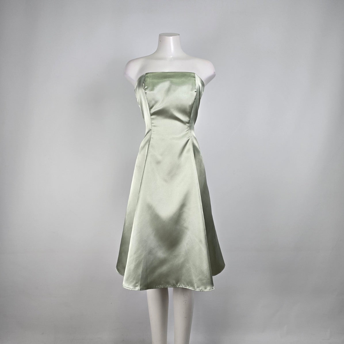 Green Satin Strapless Fit & Flare Dress Size M