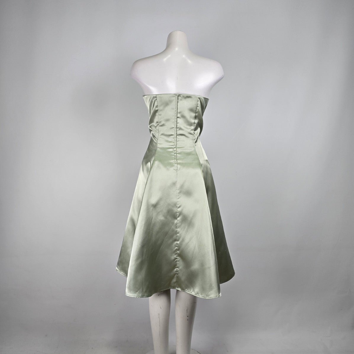 Green Satin Strapless Fit & Flare Dress Size M