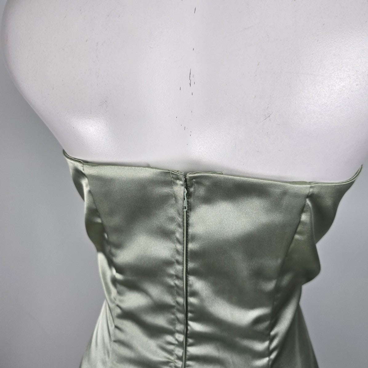 Green Satin Strapless Fit & Flare Dress Size M