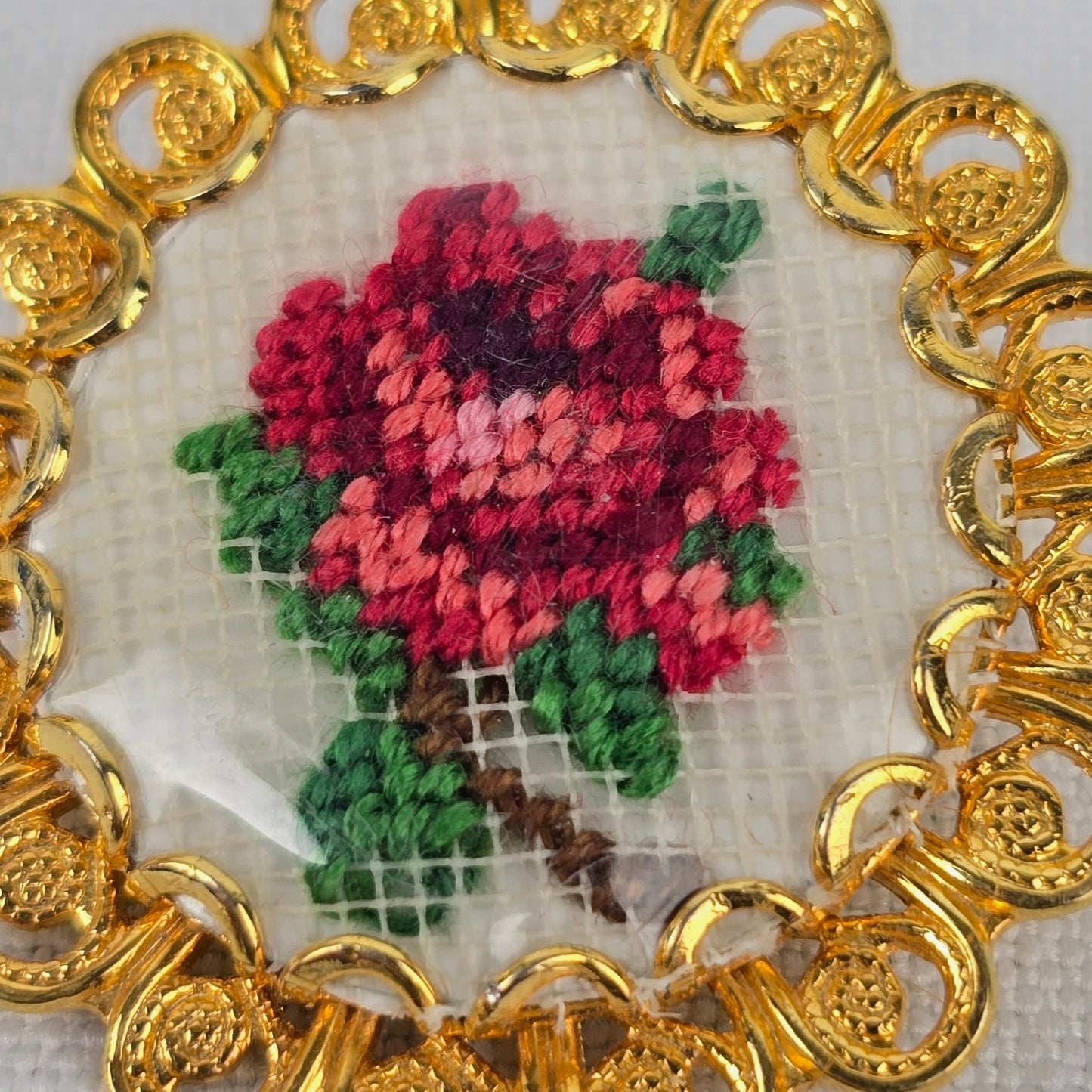 Vintage Gold Tone Floral Needle Point Brooch